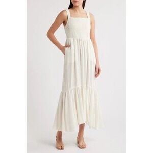 CHELSEA28 Dress Smocked Tiered Maxi Women's‎ Size Medium Ivory Cloud NWT